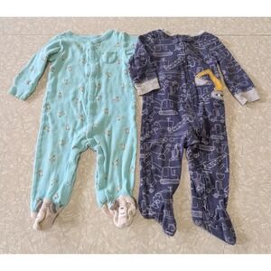 Carter's 9mo One Piece Footed Zip Snap Pajama Sleepers Blue Digger Dogs